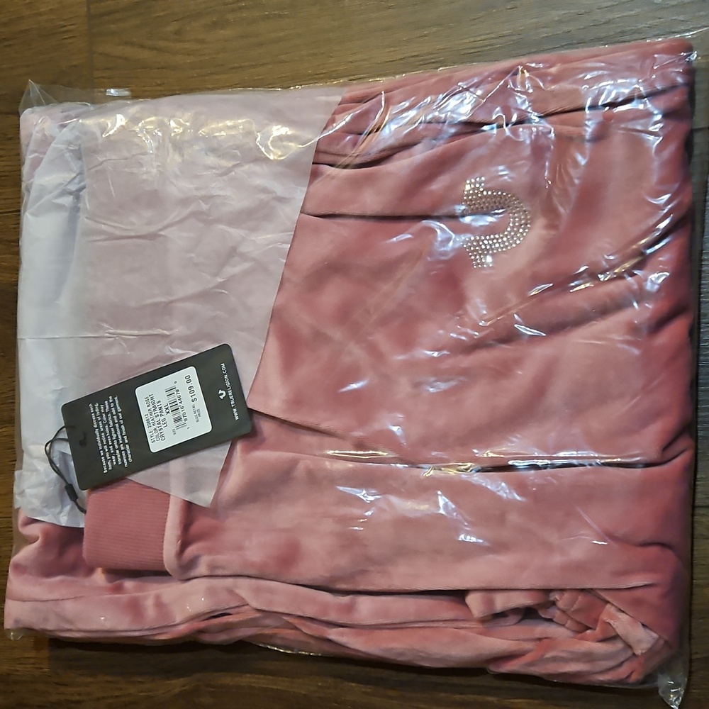 TRUE RELIGION CRYSTAL STRAIGHT LEG SWEAT PANT  BABY PINK SZ XXL - Picture 7 of 9